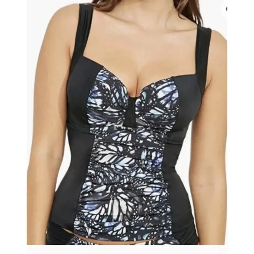 Panache Annalise Underwire Ruched Tankini Butterfly Swim Top Women Sz 32D - Picture 9 of 9